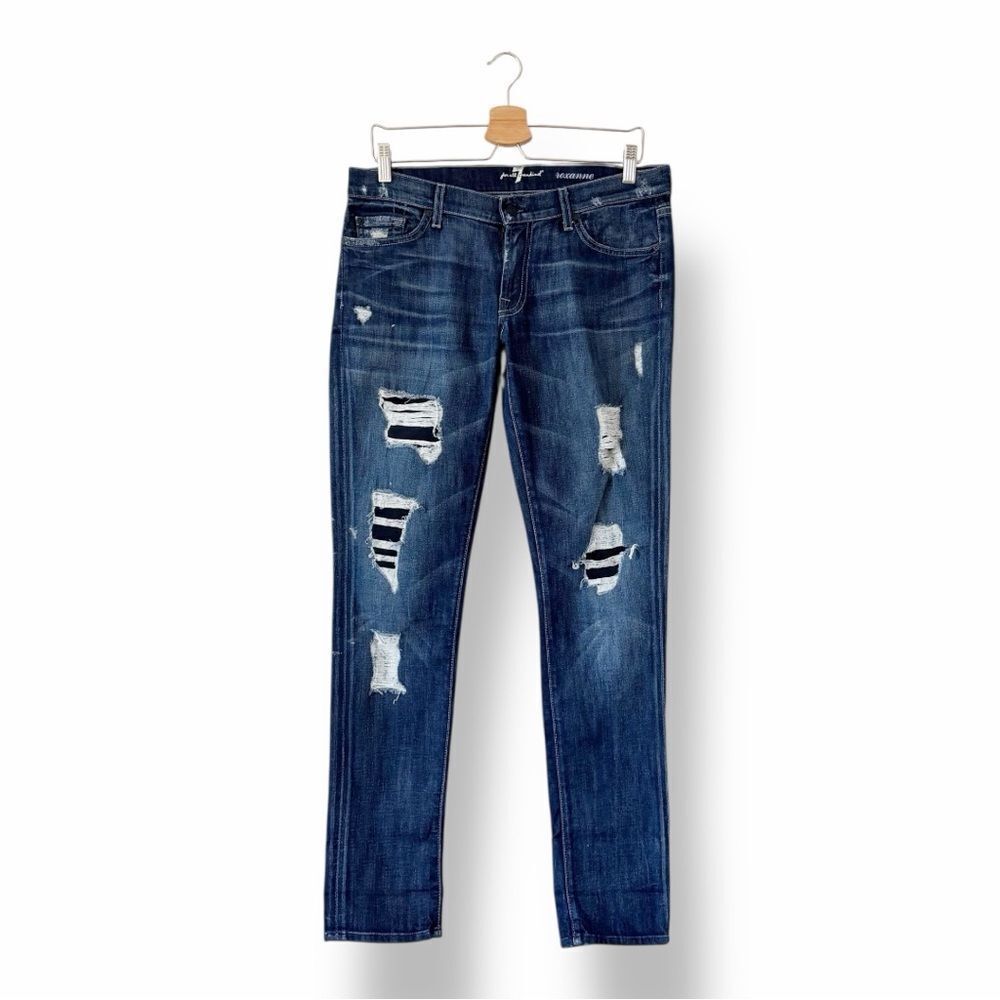 7 for all mankind Women's Low Rise Roxanne Distressed Blue Jeans Size 31